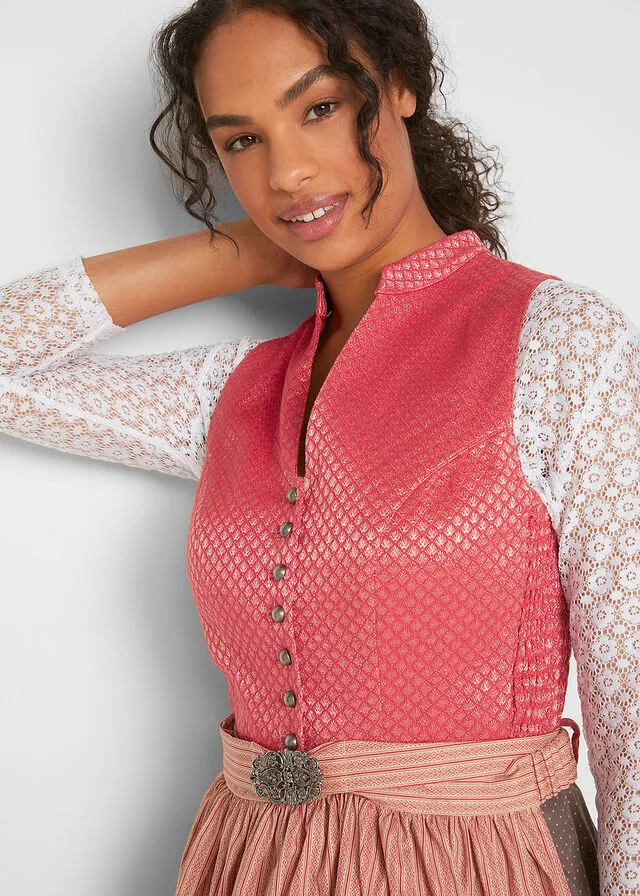 Traje tradicional hasta la rodilla con efecto cómodo (2 piezas) rojo coral/marrón medio/coral ahumado/café con leche